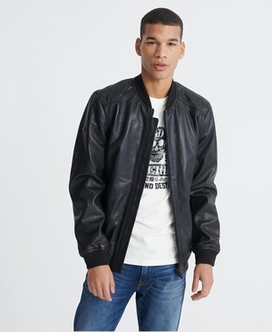 Superdry Light Leather Bomber Férfi Kabát Fekete | BQNJD0639